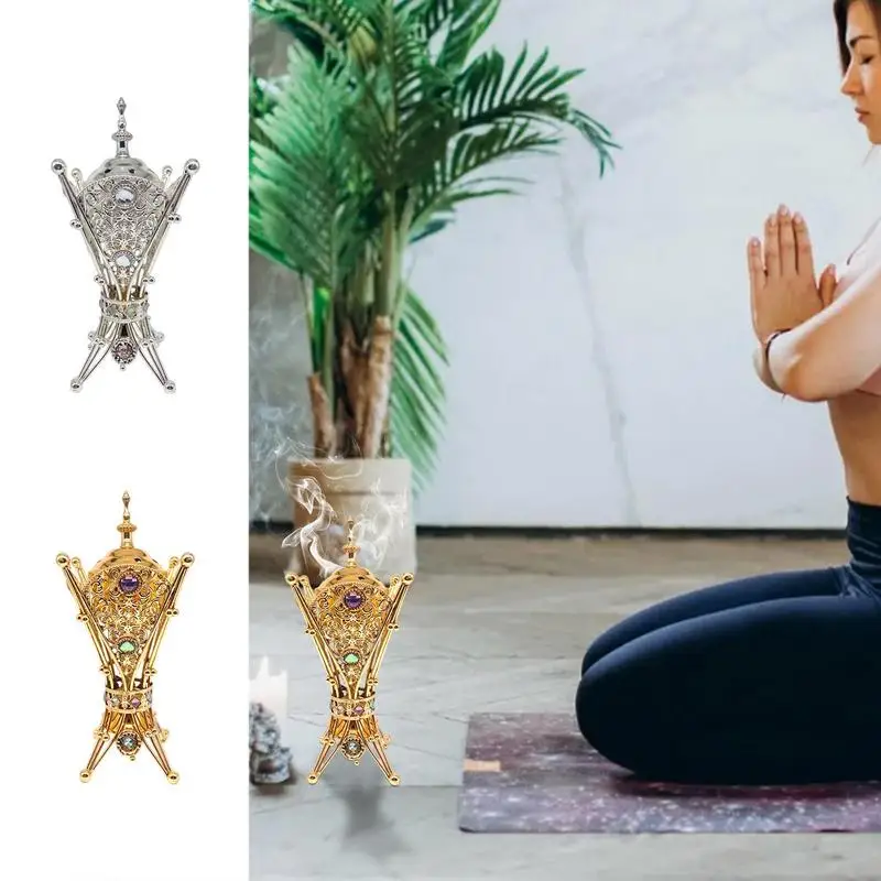 

Cone Incense Burner Household Small Incense Metal Holder Middle Eastern Style Desktop Ornament With Lid For Bedroom Sauna Yoga
