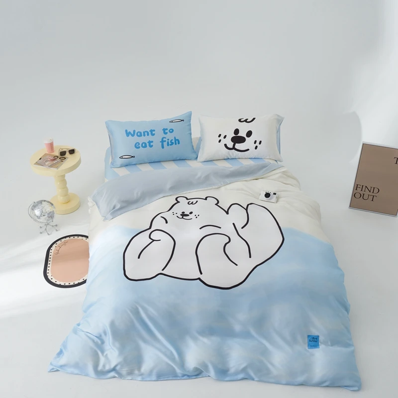 

Комплект постельного белья из 4 предметов, в Корейском стиле, в полоску, с пододеяльником и простыней, из тенсела, лето