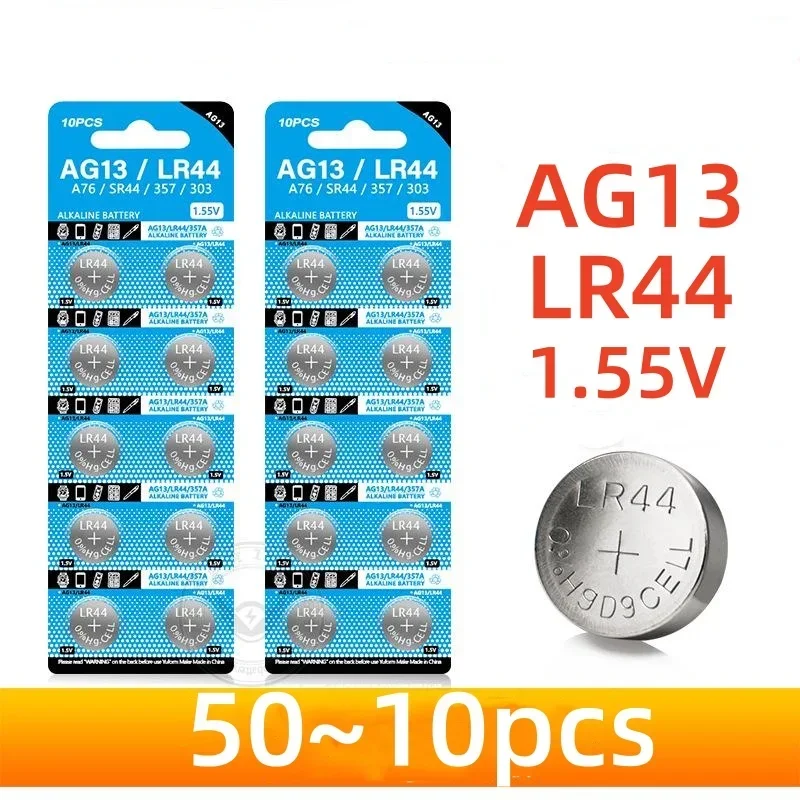 50/10 шт. AG13 LR44 A76 357 357A LR1154 SR1154 SR44 1 55 В щелочная батарея для часов калькулятора