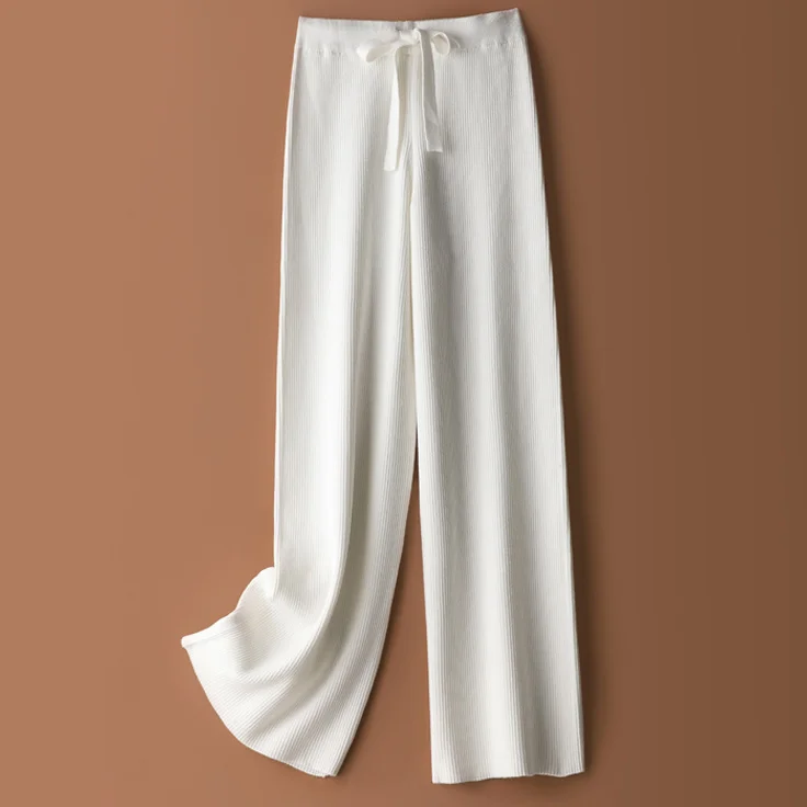 

Новинка 2023, широкие брюки с высокой талией, Модные свободные вязаные прямые брюки на осень и зиму, повседневная женская одежда V25