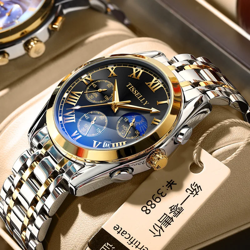 

2022 New Brand Sports Watch Calendar Fashion Leisure Business Watch Waterproof Luminous Steel Band Multi-Function Quartz Watch