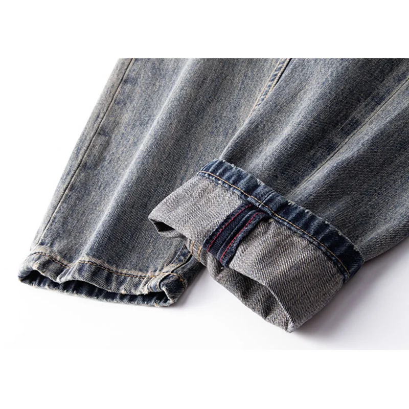 Streetwear Men New Pattern Hole Blue Jeans Vintage Loose Recreational Straight Cylinder Mopping The Floor Trousers Autumn Female