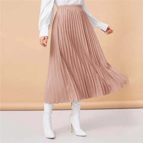 New Spring Summer Pleated Skirts  Fashion Solid Color High Waist Pleated A Line medium and long Skirt Luxury Ladies
