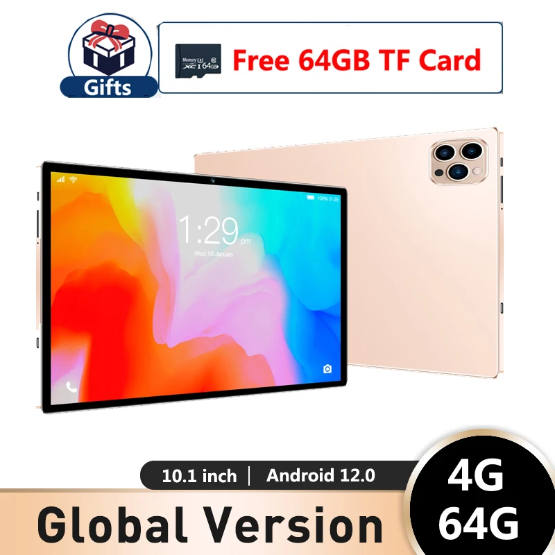 

Планшет Buletooth на Android 12,0, 10 дюймов, 4G + 64 Гб ОЗУ + 64 Гб ПЗУ