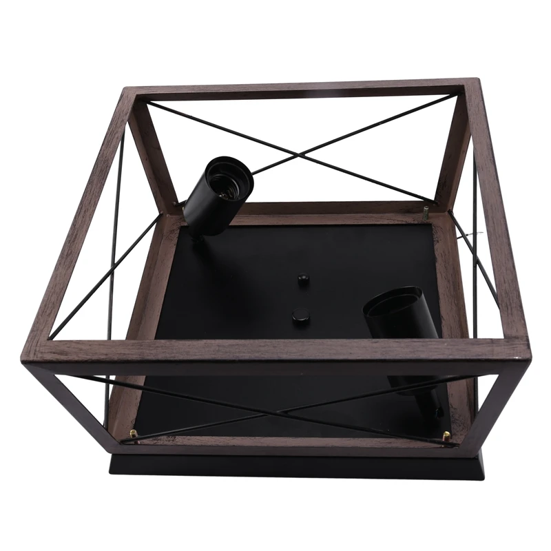 

Wooden Flush Mount Ceiling Light 2 Lights Lampshade Wood Industrial Lighting Fixtures For Home