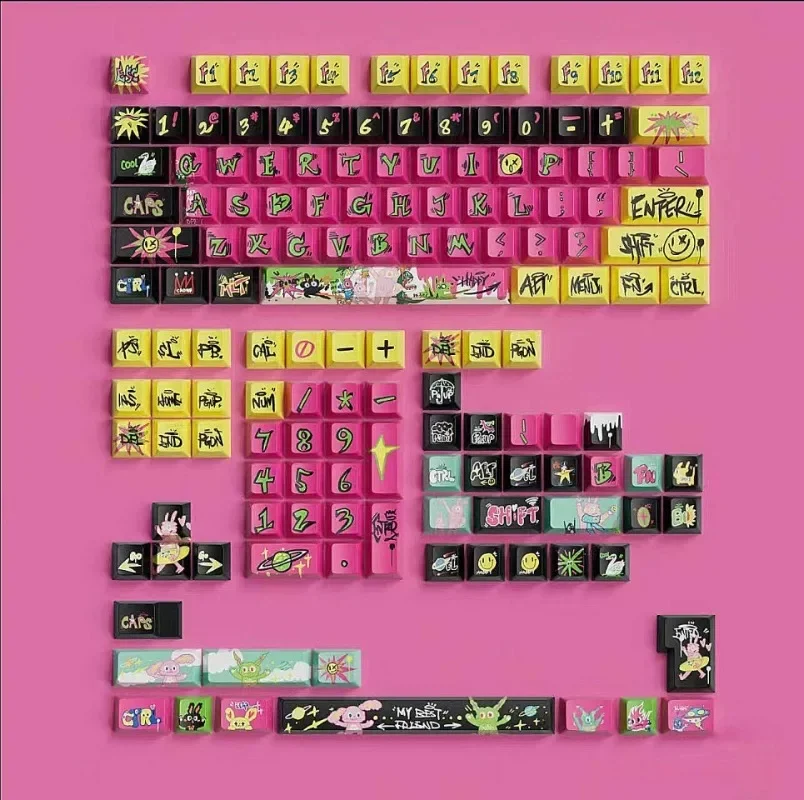 MiFuny граффити сумасшедшая тема колпачки для клавиш Вишневый профиль колпачок 146 PBT