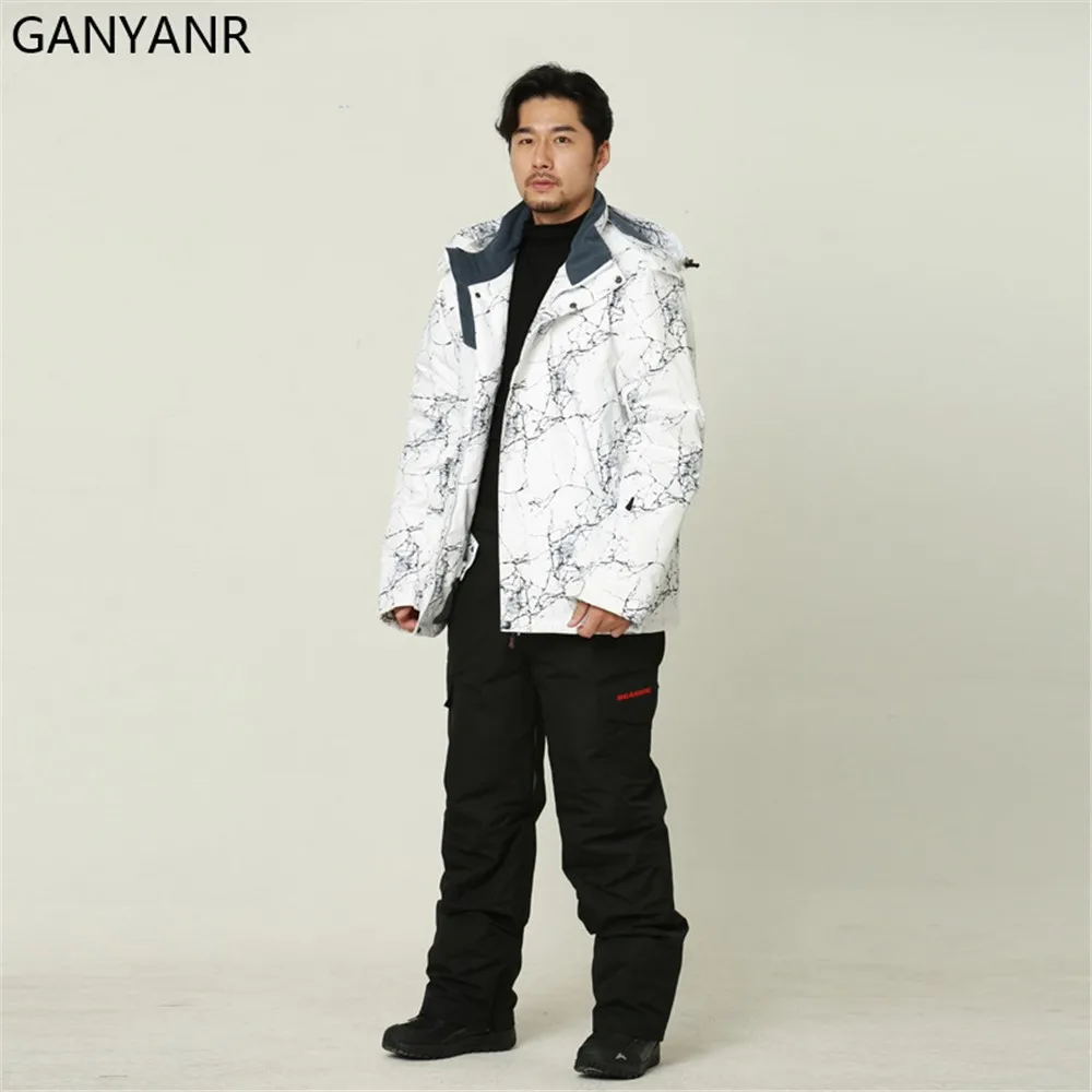 GANYANR Men Ski Suit Snowboarding Jackets Pants Windproof Waterproof Hiking Outdoor Winter Snow Skiing Fashion Sports 2022 Warm