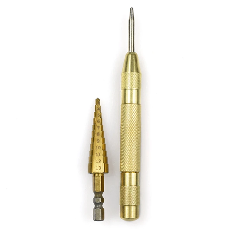 

1Pc 3-13Mm Titanium Coated Hss Steel Step Drill Bits +1Pc Center Punch Drill Bits Sets Stator Punching Automatic Center Pin