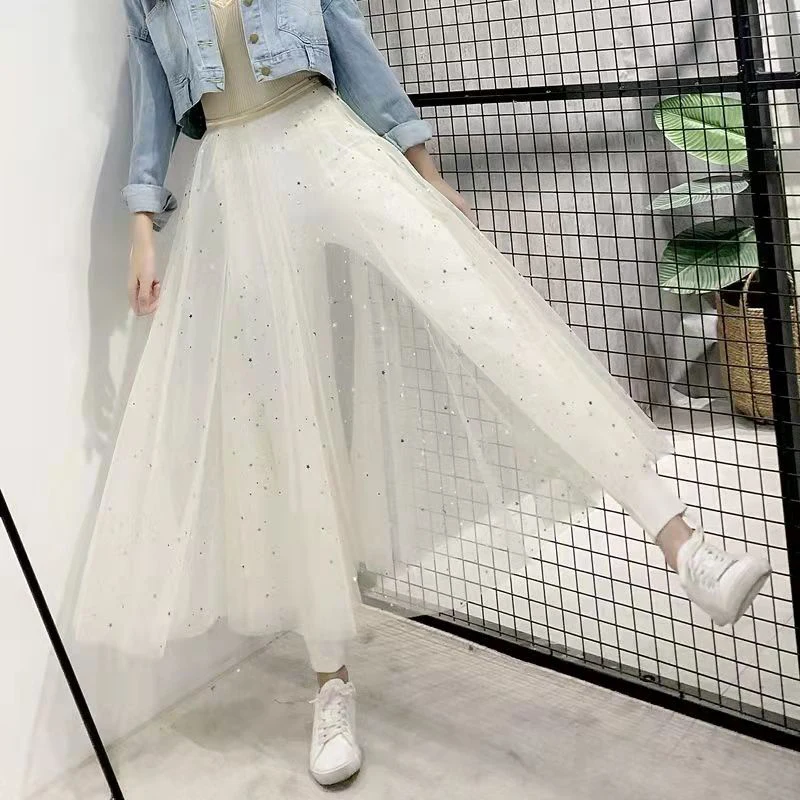 Юбка Lucyever женская прозрачная сетчатая модная длинная трапециевидная юбка с