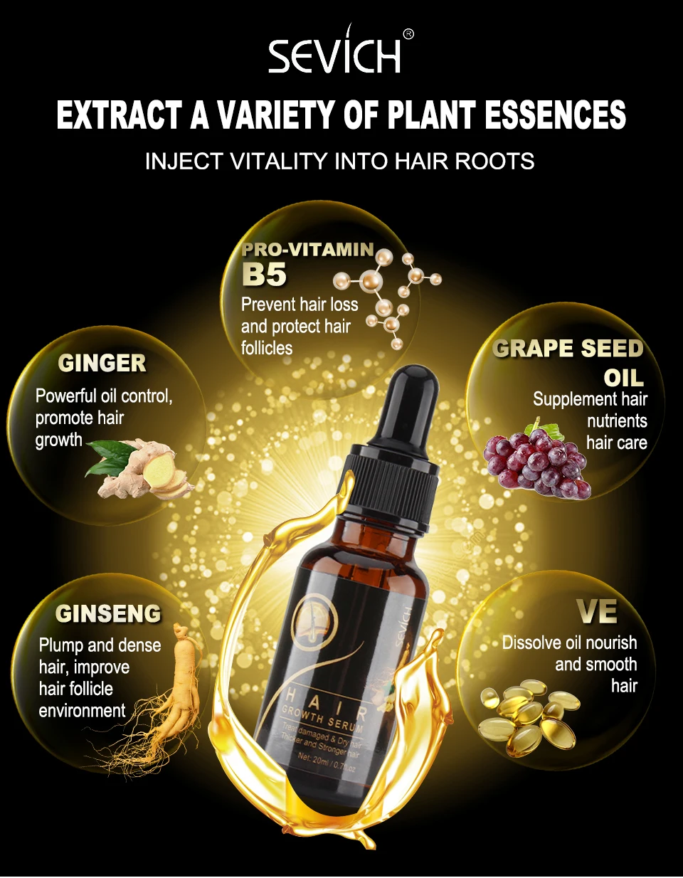 

Ginseng Hair Growth Solution Hair Growing Essential Oil Serum Hair Care Prevent Hair Loss Scalp Treatment 20ml