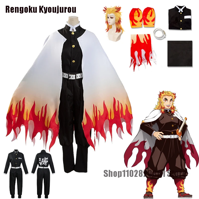 

Anime Demon Slayers Rengoku Kyoujurou Cosplay Costume Wig Cloak Kimetsu no Yaiba Kimono Cosplay Costume Adult Kids Full Size