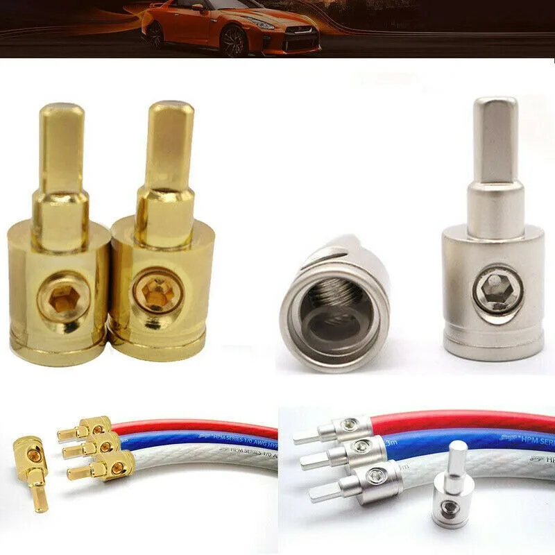 

2Pcs Car Audio 1/0 To 4 Gauge Pin 0/4AWG Power Ground Wire Car Audio Modified Power Amplifier Pure Copper Terminal Accessories