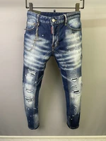 new mens dsquared2 buttons jeans ripped for male skinny pants mens denim trousers top quality slim jeans a506