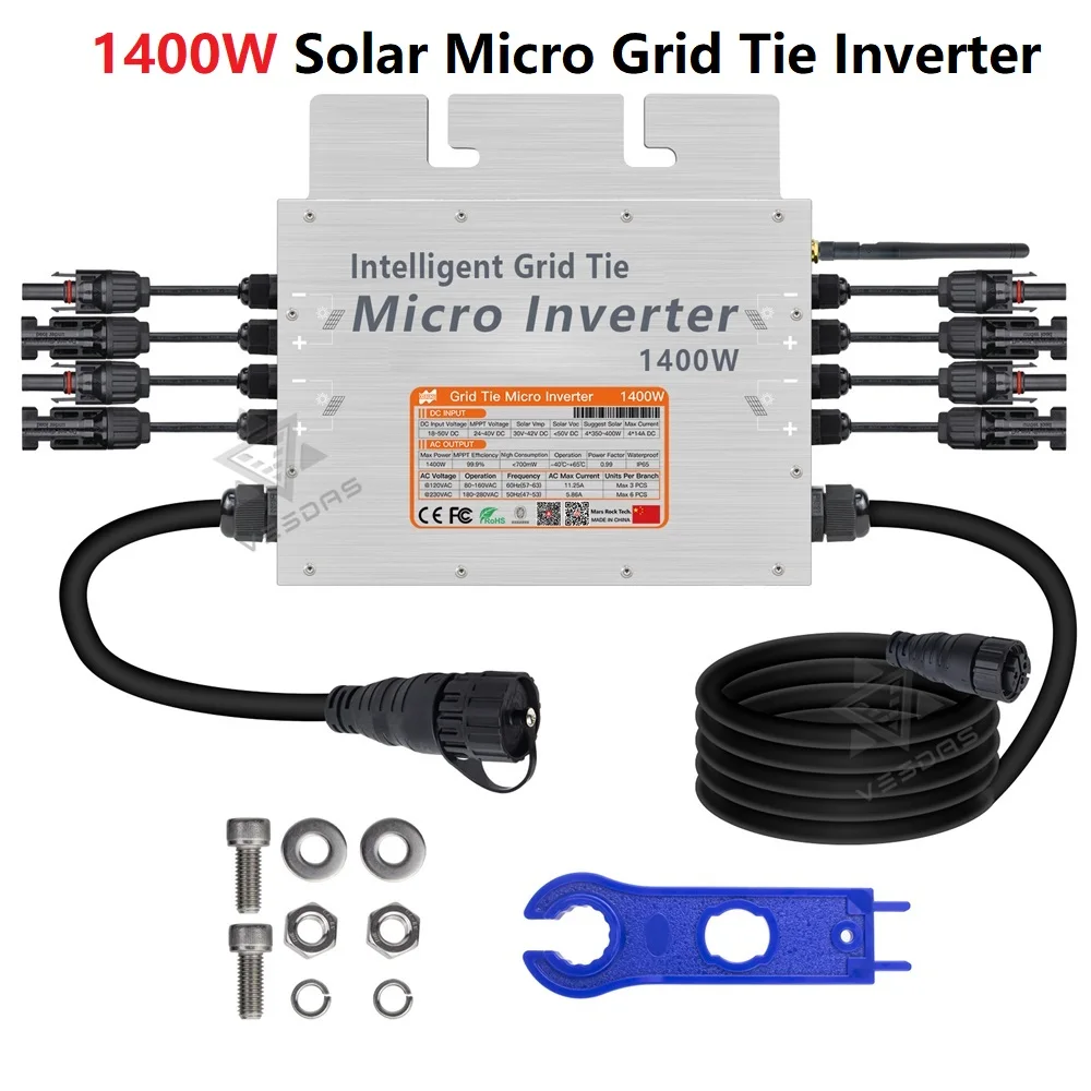 Двойной MPPT 1400 Вт Солнечный микро-сетчатый инвертор для 4*350 Вт PV, преобразователь немодулированного синусоидального сигнала 18-50 В постоянного тока в автомобиль 110 В переменного тока, доставка из ЕС
