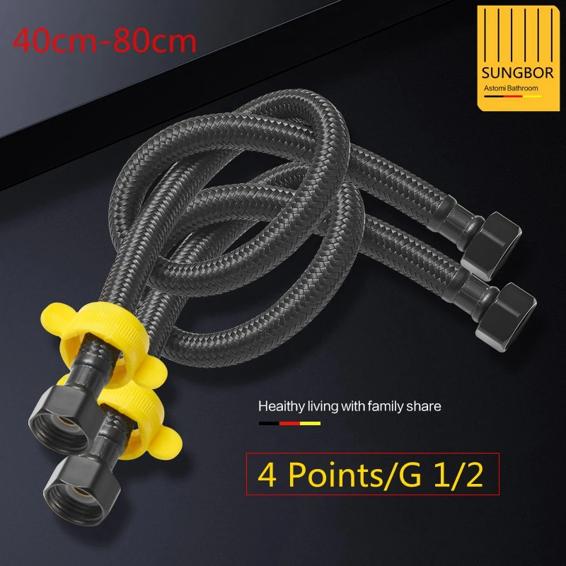 

40-80cm Water Inlet Hose Black Faucet Heater Pipe Toilet Connection Cold Hot Mixer Inlet Pipe Kitchen Bathroom Accessories Set