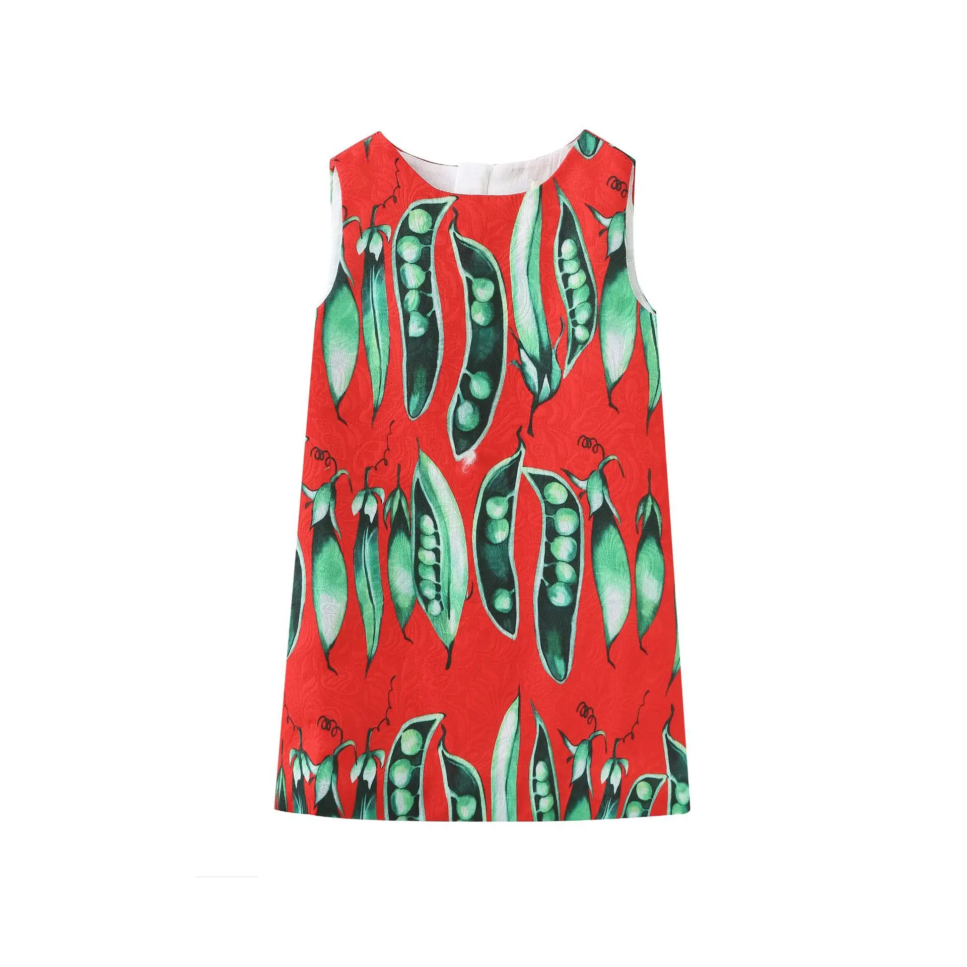 

New Brand Child Girls Dresses Summer Peas Pattern Print Girl Dress Sleeveless Round Neck for Children Dresses 2-9 Year