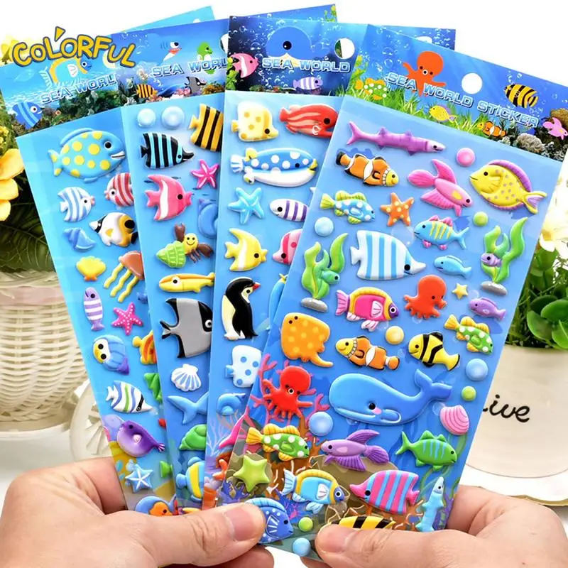 

Sea Life Animal Shark Dolphin Fish Stereo 3D Bubble Sticker Diary Sticker Decoration Stationery Stickers stickers cute