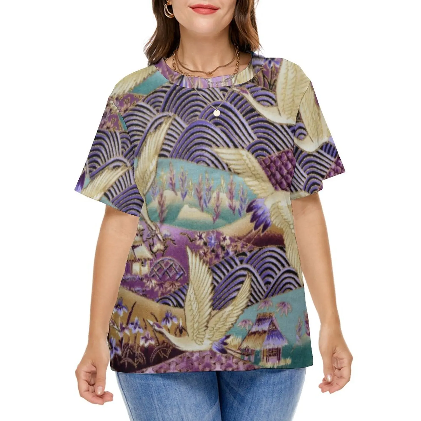 Abstract Mountains T Shirt Japanese Art Print Kawaii T Shirts Short Sleeve Casual Tshirt Women Graphic Tops Plus Size 7XL 8XL