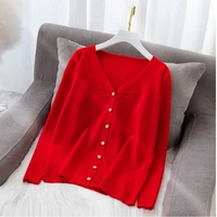 casual v neck knitted cardigan women autumn winter pearl button solf warm coat female cardigan fashion ladies oversize sweater