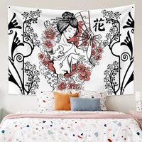 white and black beauty folding fan aesthetic tapestry psychedelic hippie wall hanging living room bedroom dormitory decorations
