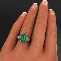 ofertas fashion luxury popular green cubic square crystal golden female ring for women engagement wedding jewelry accessories