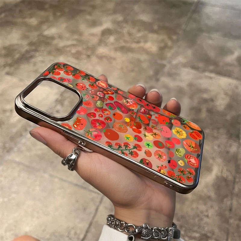 Фото Чехол для телефона с акварельным колажем из томатов для iPhone 17 Air 16 15 14 13 12 11 Pro Max Plus X Xs XR, мягкий чехол-накладка №4