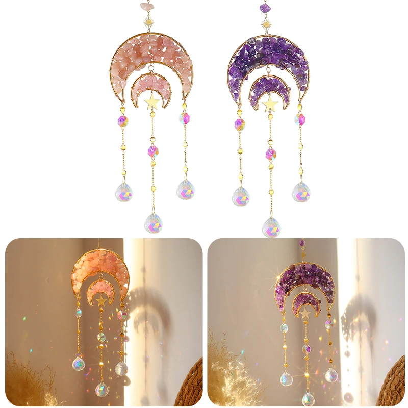 

Подвеска в виде Луны из натурального камня, износостойкая подсветильник ка с радужным кристаллом, светоотражающая музыка для балкона