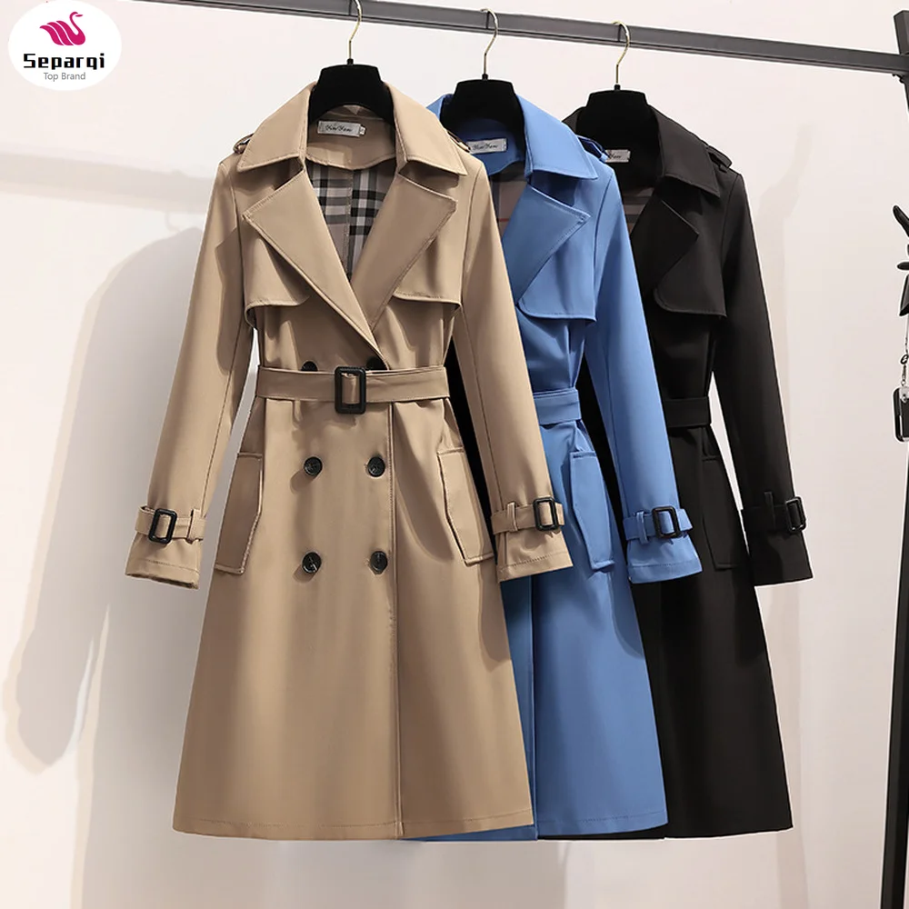 

Autumn Winter Women Fashion Windbreaker V-Neck Double Breasted Belt Long Trench Coat British Style Elegant High End Overcoat