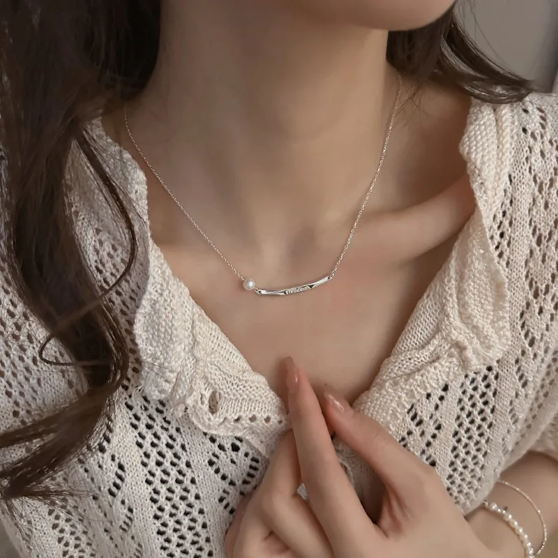 

PANJBJ 925 Sterling Silver Single Pearl Necklace for Women Girl Trendy Concise Individuality Jewelry Birthday Gift Dropshipping