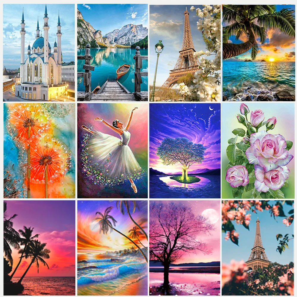 

5D DIY Landscape Diamond Painting Sunset Sea Tree Flower Diamond Embroidery Mosaic Rhinestone Pictures Art Crafts Home Decora