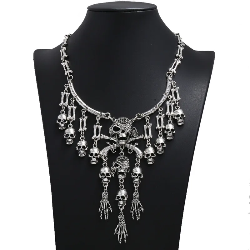 

Gothic Punk Skull Necklace 2022 Women Men Multi-layer Alloy Exaggerated Statement Vintage Halloween Skeleton Ghost Necklace