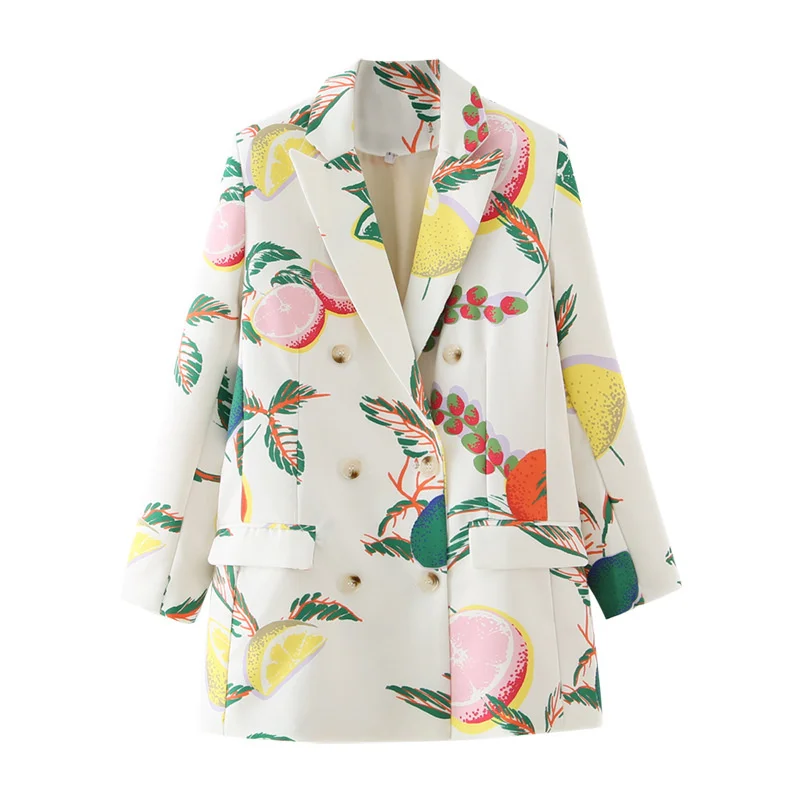 

Casual Print Blazer For Women Notched Long Sleeve Hit Color Straight Korean Blazers Females 2022 Spring Autumn Fashion New K129