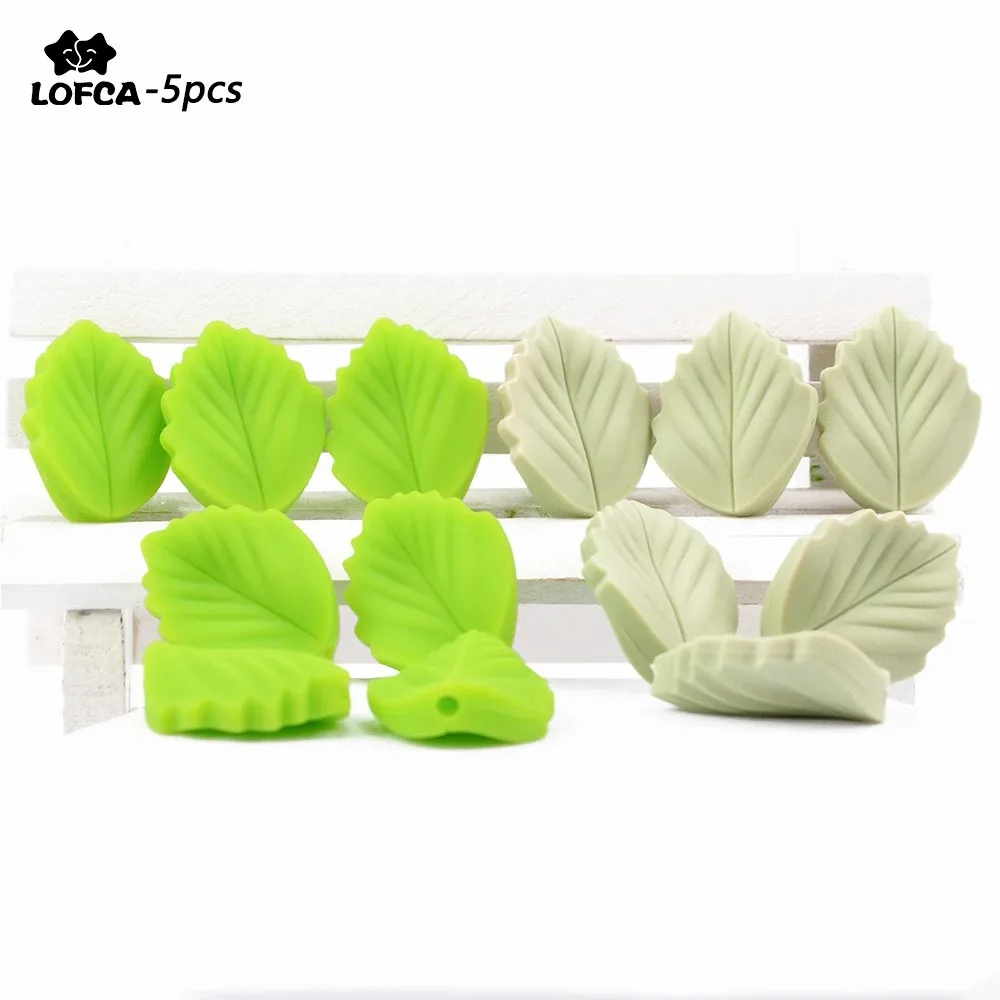 

LOFCA 5pcs Baby Teethers Silicone Beads Leaves BPA Free Maple Teething Beads For Pacifier Necklace Jewelry Sensory Toy Accessory