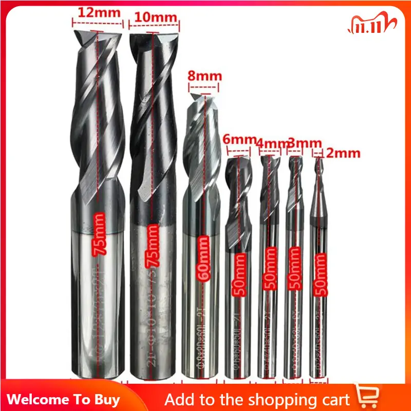 

2 Flutes Solid Carbide End Mill 2-12mm Slot Spiral Drills Bit Tungsten Steel Mill Cutter CNC Machining Center Cutting Tool