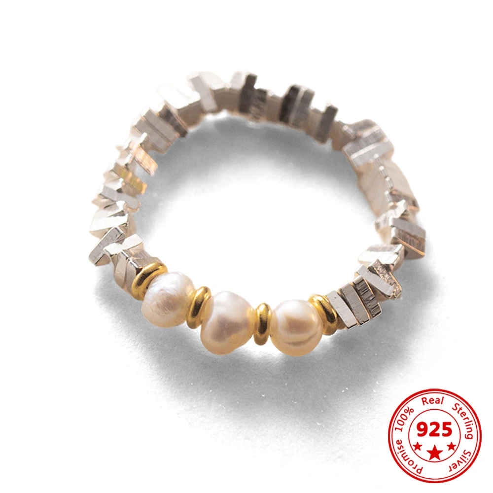

100% 925 Sterling Silver Pearl Broken Silver Ring Fashion Vintage Women's Finger Ring Luxury Jewelry Party Birthday Gift