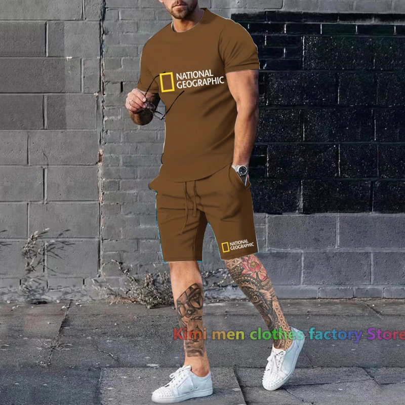 Summer Men Tracksuit Fitness Jogging suit Sports Shorts Outfits Streetswear Suit National Map Print T-Shirt+Shorts 2-Piece Sets