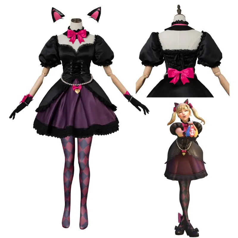 OW Cosplay DVA Costume Dress for Girls Black Cat Skin Cosplay Uniform Outfits Fancy Dresses Halloween Carnival Suit for Women