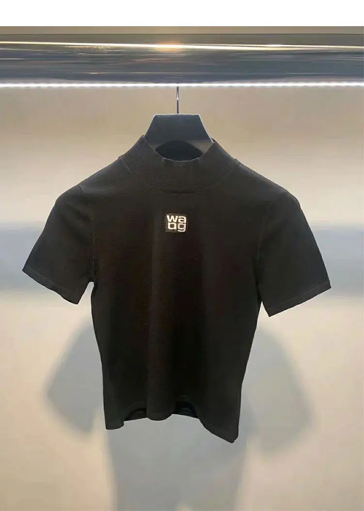 Sexy Slim-Fit Knited Tshirts for Women 2022 Summer New Print Letter Pullover Short Sleeve T-shirt Female Crop Tops Graphic Tees