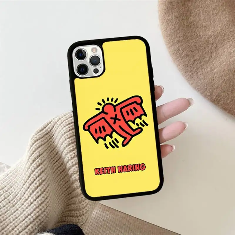 Keithes-Hharing Phone Case Silicone PC+TPU Case for iPhone 11 12 13 Pro Max 8 7 6 Plus X SE XR Hard Fundas