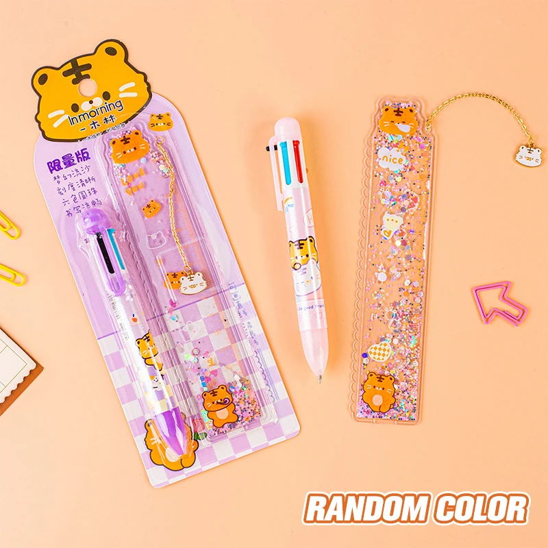 

6 Colors Cute Cartoon Bear Ballpoint Pen School Office Supply Stationery Papelaria Escolar Multicolored Pens Colorful Refill
