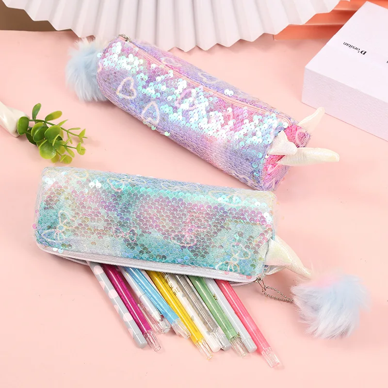 

Sequins Pencil Case Creative Round Stationery Case Student Exam Pencil Case Cartoon Laser Pencil Bag Pencil Case Kawaii Bag