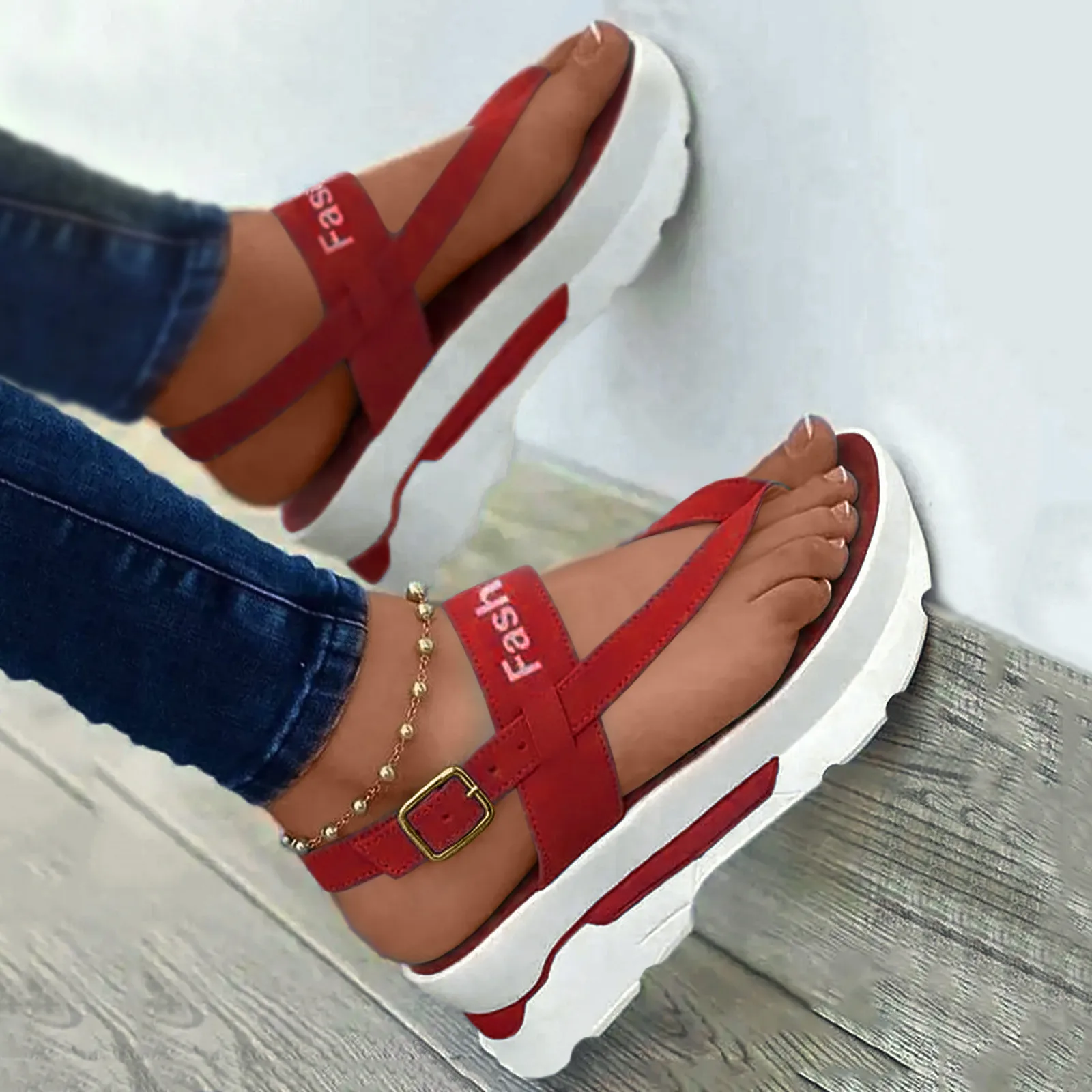 

Ladies Wedge Platform Shoes Heel Buckle Roman Sandals Fashion Female Flipflop Woman Summer 2022 Breathable Flip Flops Sandalias