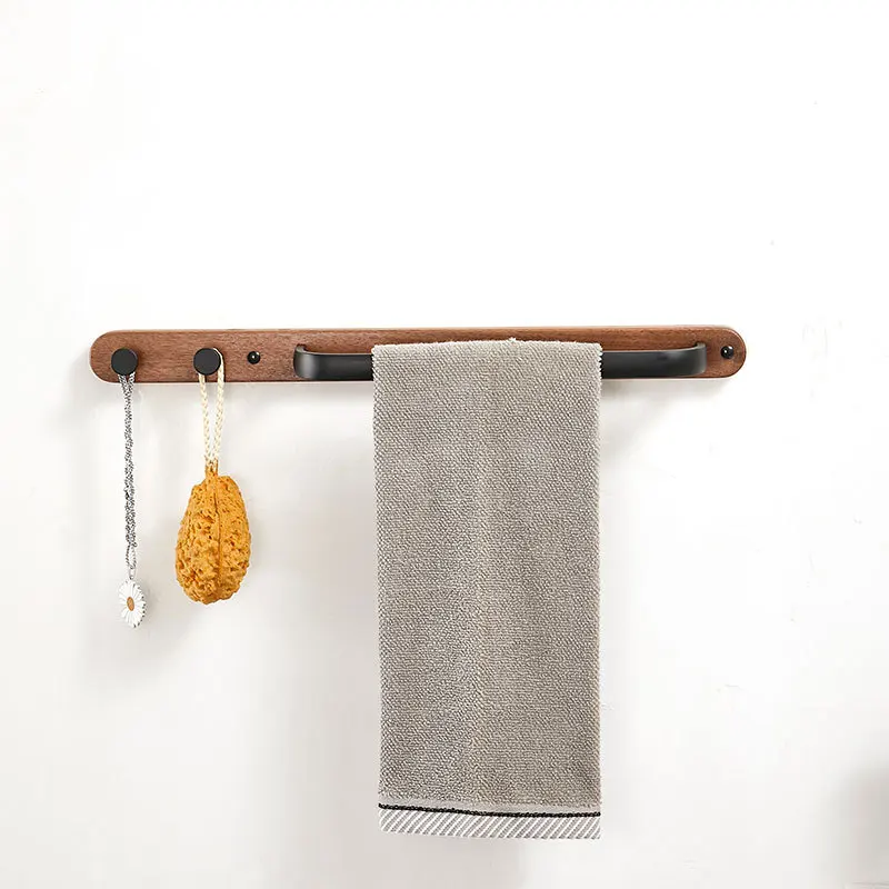 

Деревянная вешалка для полотенец в деревенском стиле с металлическим стержнем, настенная вешалка для банных полотенец, крючок для ванной комнаты