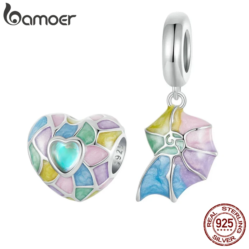 

BAMOER Rainbow Heart Charm for Charm Bracelet, 925 Sterling Silver Openwork Beads Colorful Bead Charm with Skin-Friendly Enamel