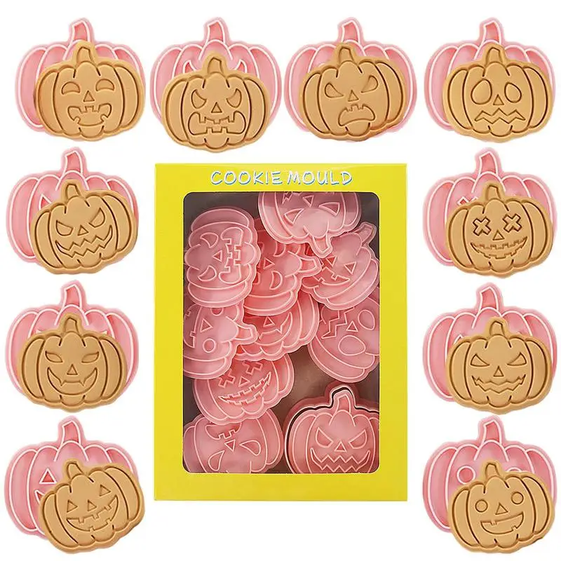 

Halloween Cookie Stamp Halloween Pumpkin Cookie Cutters With Face Non-Stick Cookie Mold Festival Cookie Embossing Tool For Party