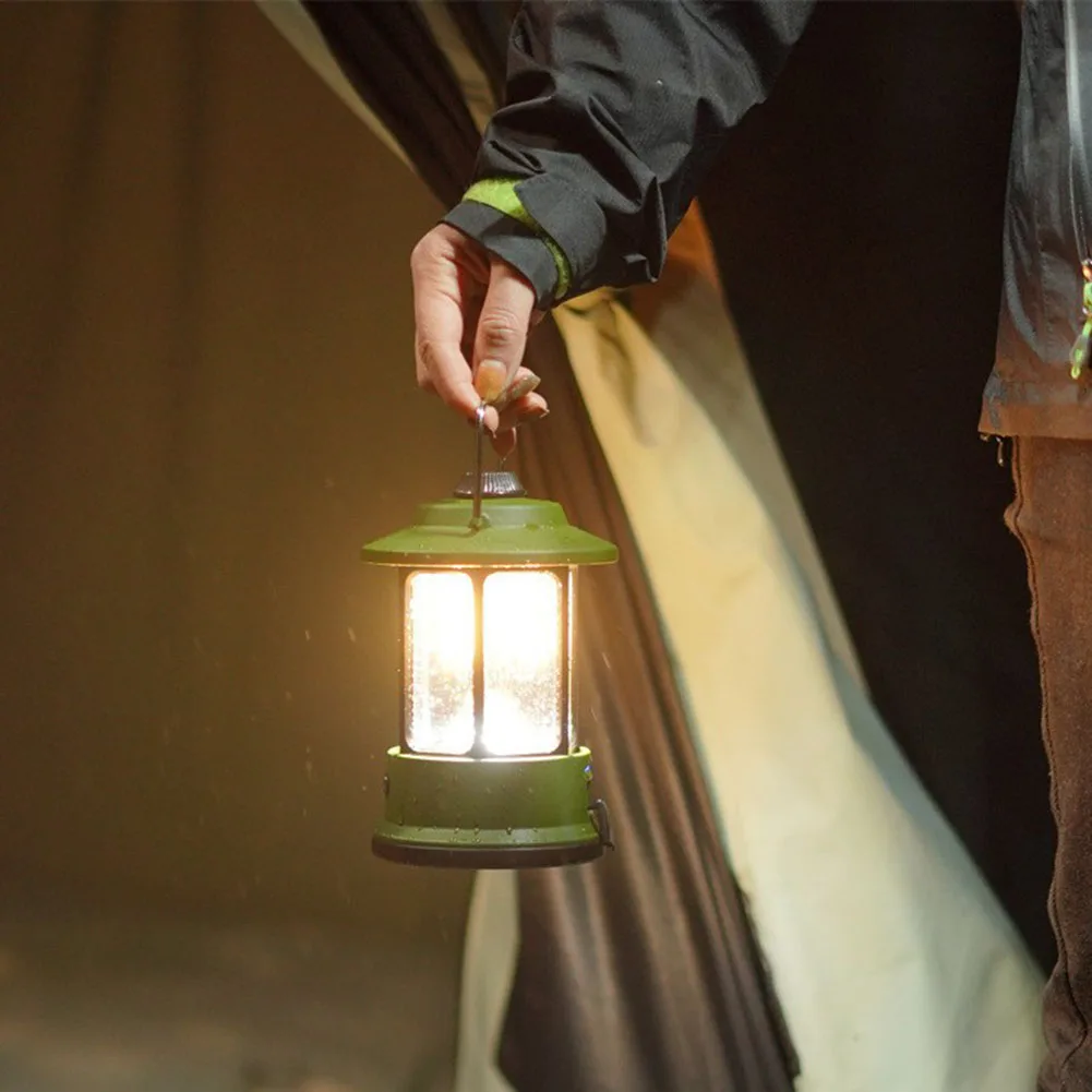 

Retro Camping Lantern Dimmable 3 Lighting Modes Waterproof Portable Outdoor Hanging Tent LED Light for Hiking Climbing Garden