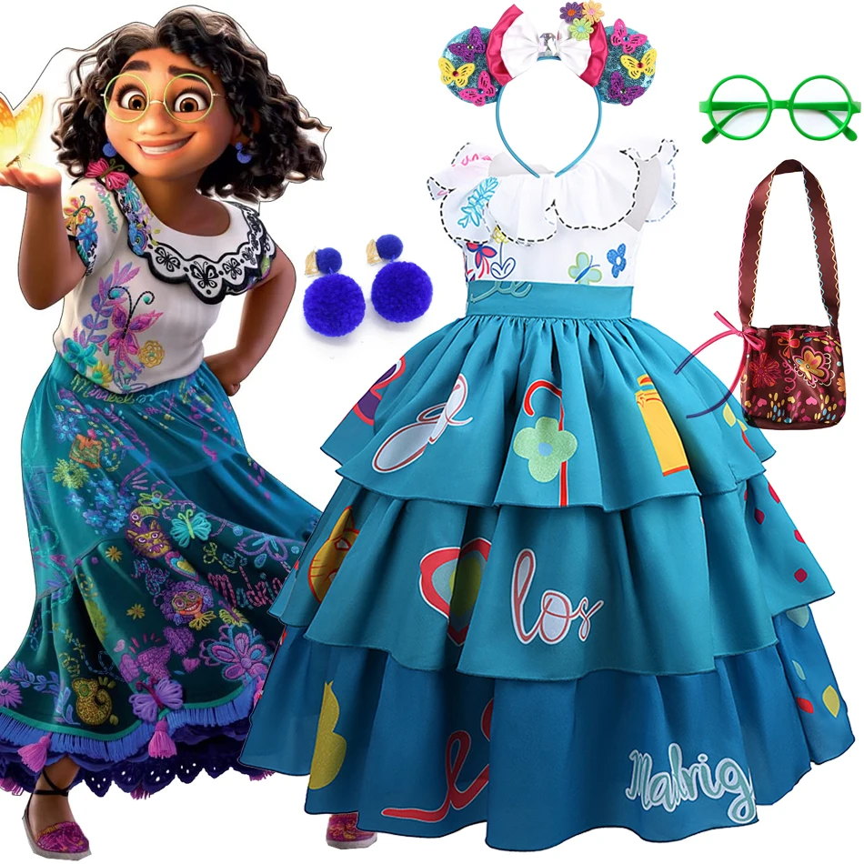 

Encanto Mirabel Princess Dress for Kids Girl Madrigal Cosplay Costume Fancy Carnival Halloween Layered Clothing Party Birthday