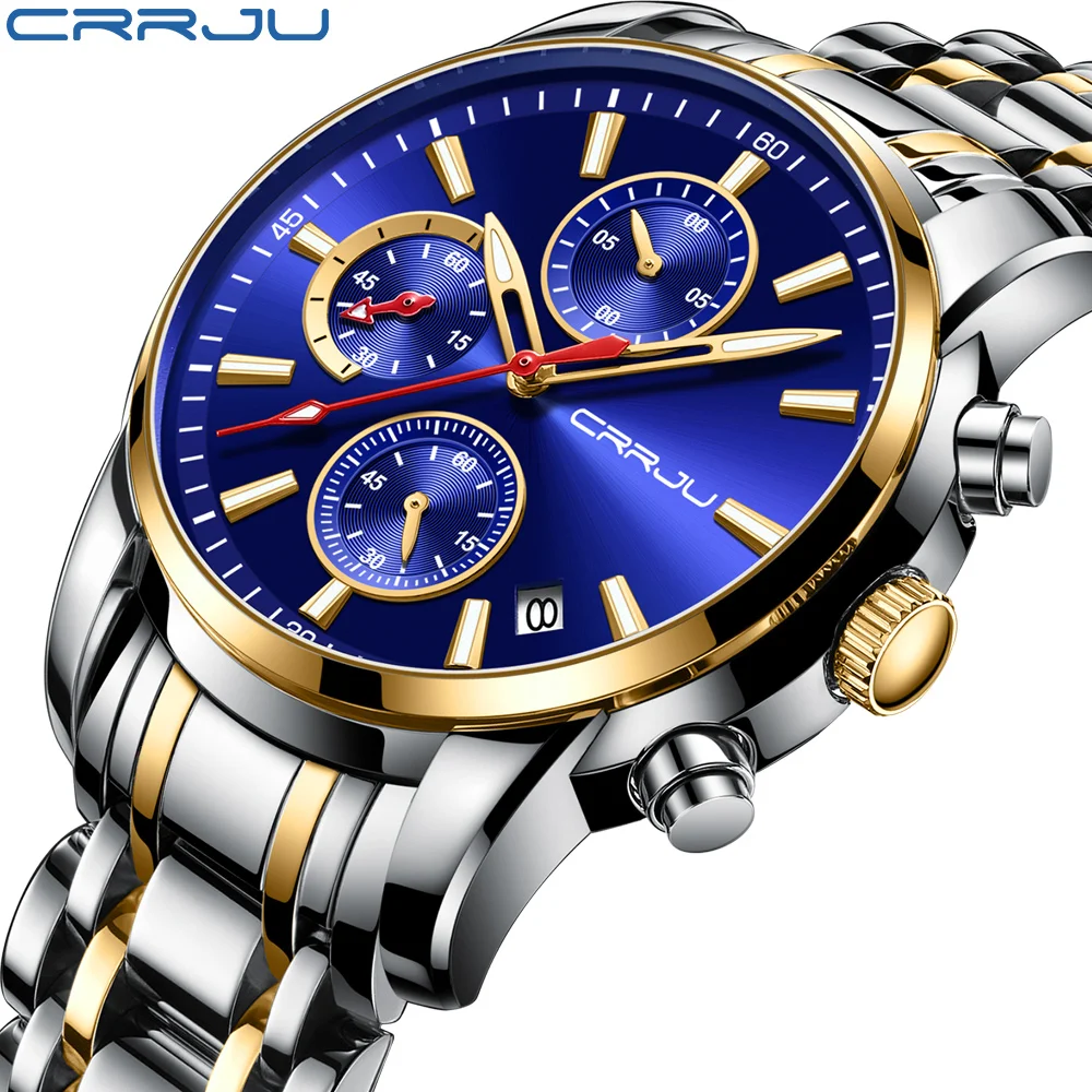 

CRRJU Luxury Sports Casual Watch Men's Fashion Stainless Steel Calendar Quartz Watch Men's Date Luminous Clock Relogio Masculino