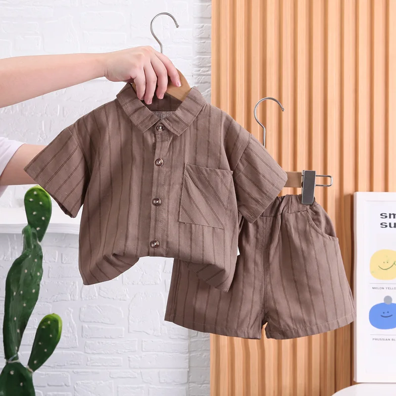 

Комплекты одежды для мальчиков, лето 2023, Детские хлопковые рубашки и шорты, костюм из двух предметов для дня рождения, костюм для маленьких мальчиков, Детские наряды 5 лет