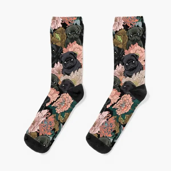 

Because Black Pug Crew Socks Funny Black Women Unisex Breathable Autumn Ladies Girls Pattern Short Winter Mens Cute Comfortable